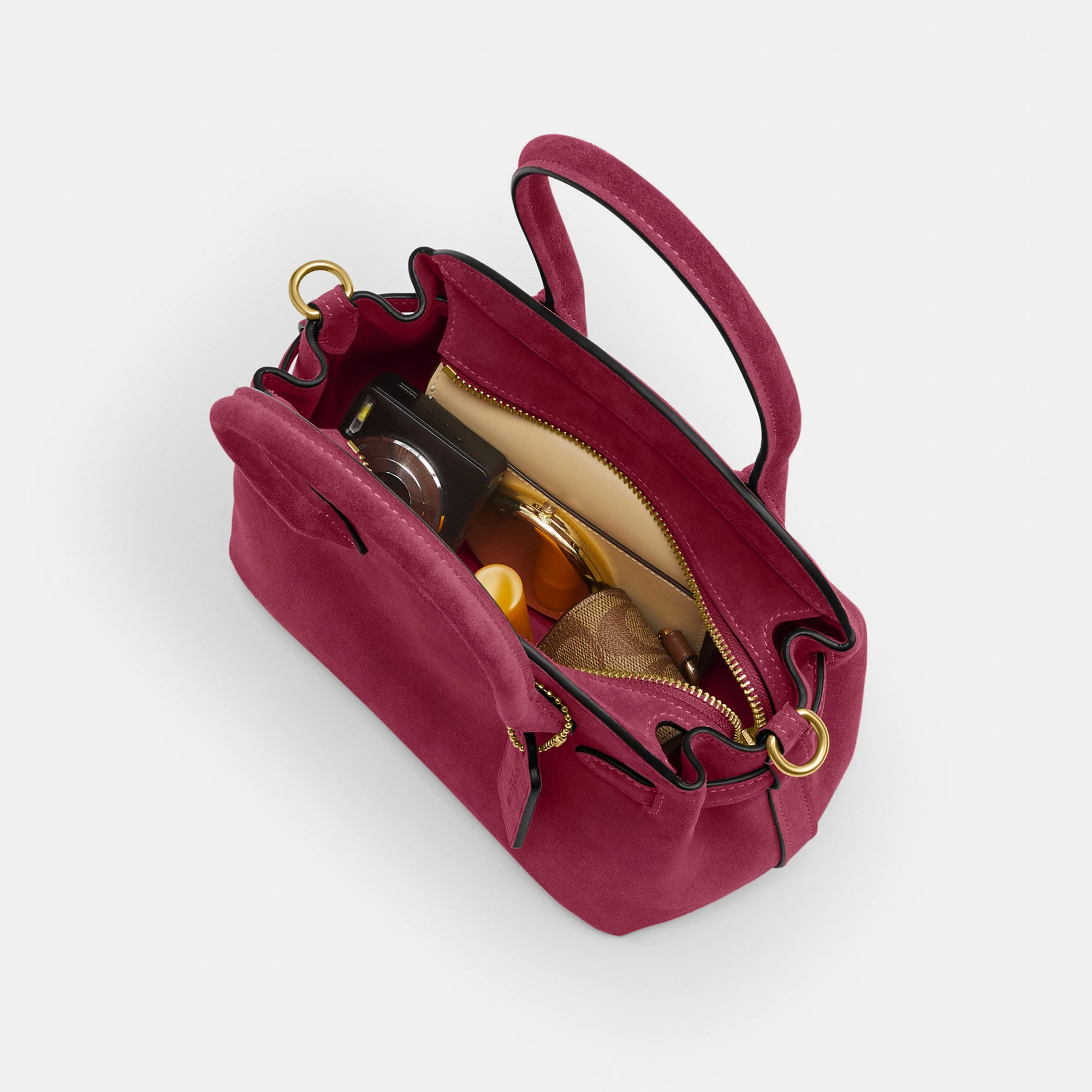 COACH®,Soft Empire Carryall Bag 21,Calfskin Leather,Leather,Suede,Carryall,Metal Material,3D Embellishment,Metal,Pendant,E...,,Inside View,Top View