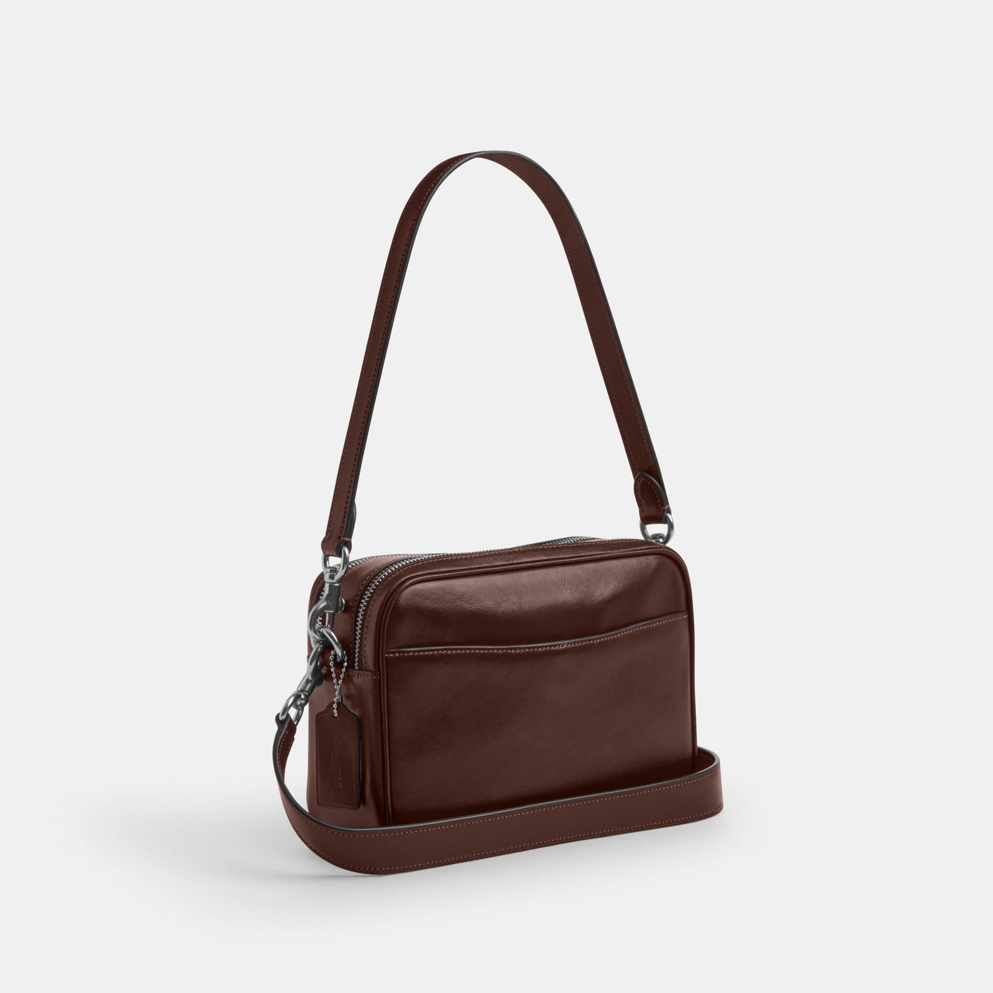 COACH®,Carey Crossbody Bag,Recycled Polyester,Leather,Camera Bag,Metal,Logo,Adjustable,Lined,Gold Metal,Casual,Brown,Angle View
