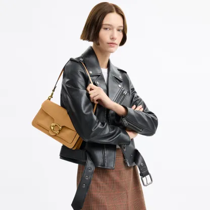 COACH®,Tabby Shoulder Bag 26,Leather,Shoulder Bag,Logo,Metal,Compact,Brass,Casual,Beige,Detail View