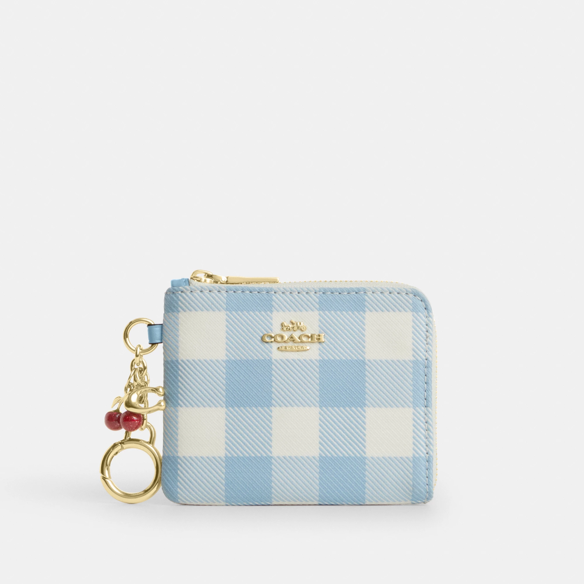 COACH®,Small Corner Zip Wallet With Gingham Print And Charms,,Front View