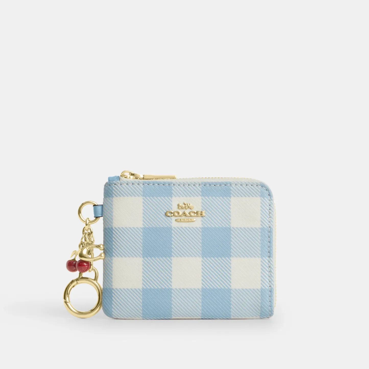 COACH®,Small Corner Zip Wallet With Gingham Print And Charms,,Front View