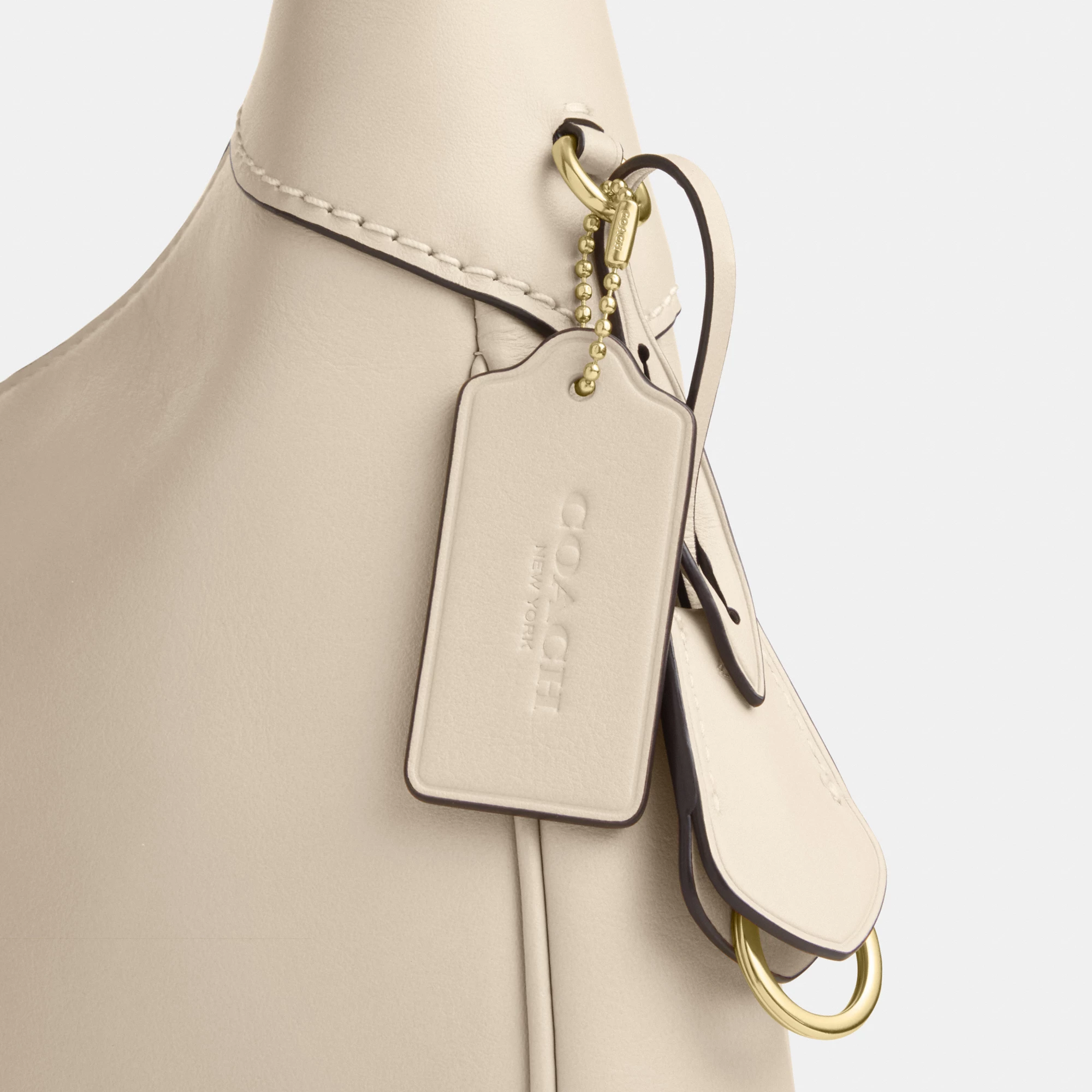 COACH®,Ella Shoulder Bag,Leather,Shoulder Bag,Adjustable,Lined,Gold Metal,Casual,Beige,Closer View