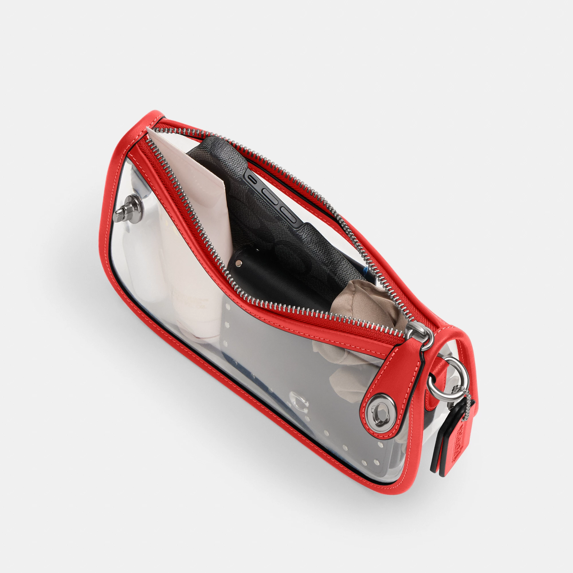 COACH®,Stadium Swinger Bag,Leather,Shoulder Bag,Sheer,Piping,Applique,Casual,White,Inside View,Top View