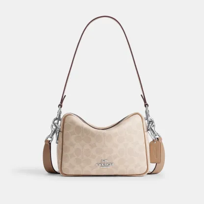 COACH®,Carey Crossbody Bag In Signature Canvas,Leather,Canvas,Recycled Polyester,Camera Bag,Metal,Logo,Sustainable,Gold Pl...,Multi Color,Front View