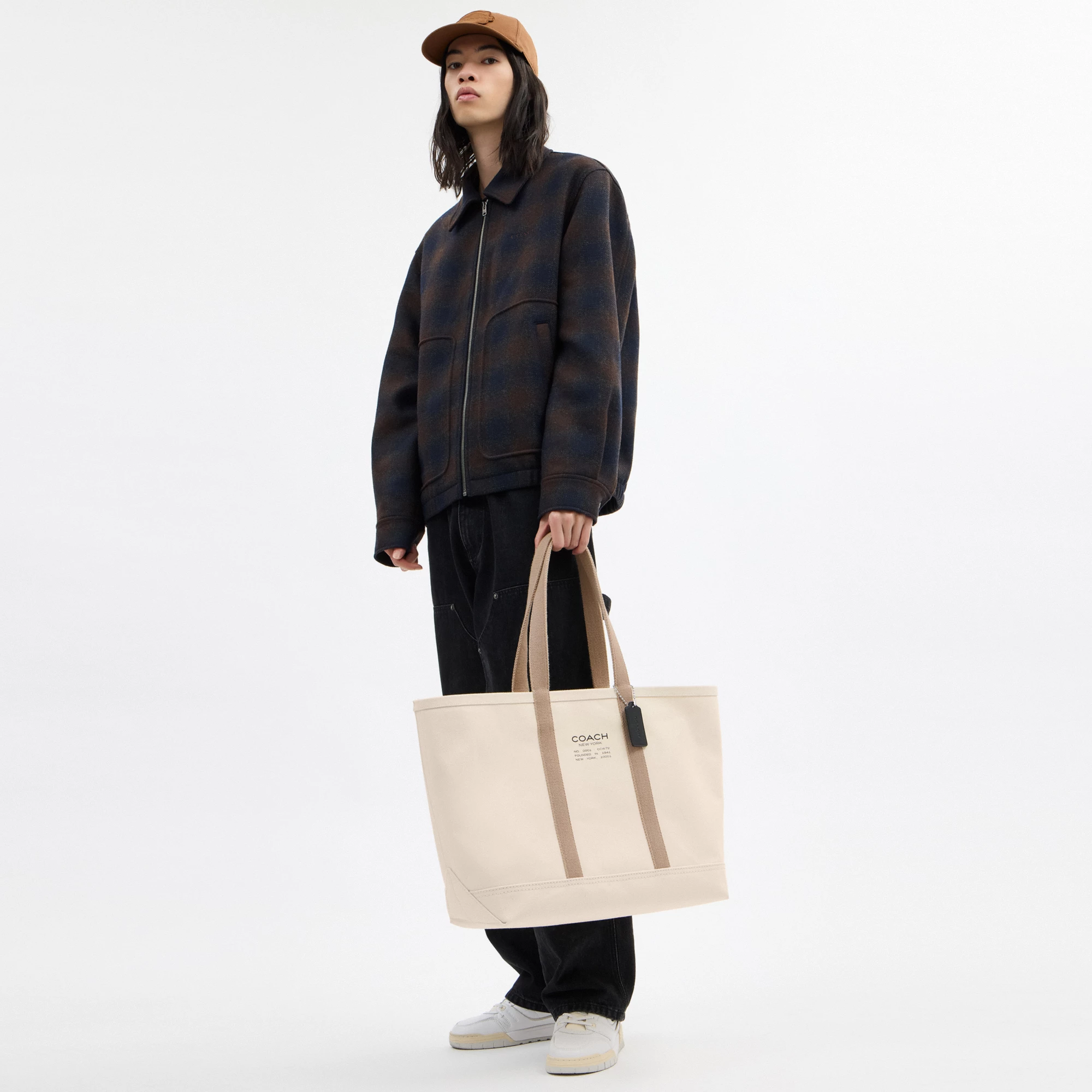 COACH®,Utility Tote,Canvas,Leather,Tote,Word Embellishment,Logo,Sustainable,Casual,Cream,Detail View