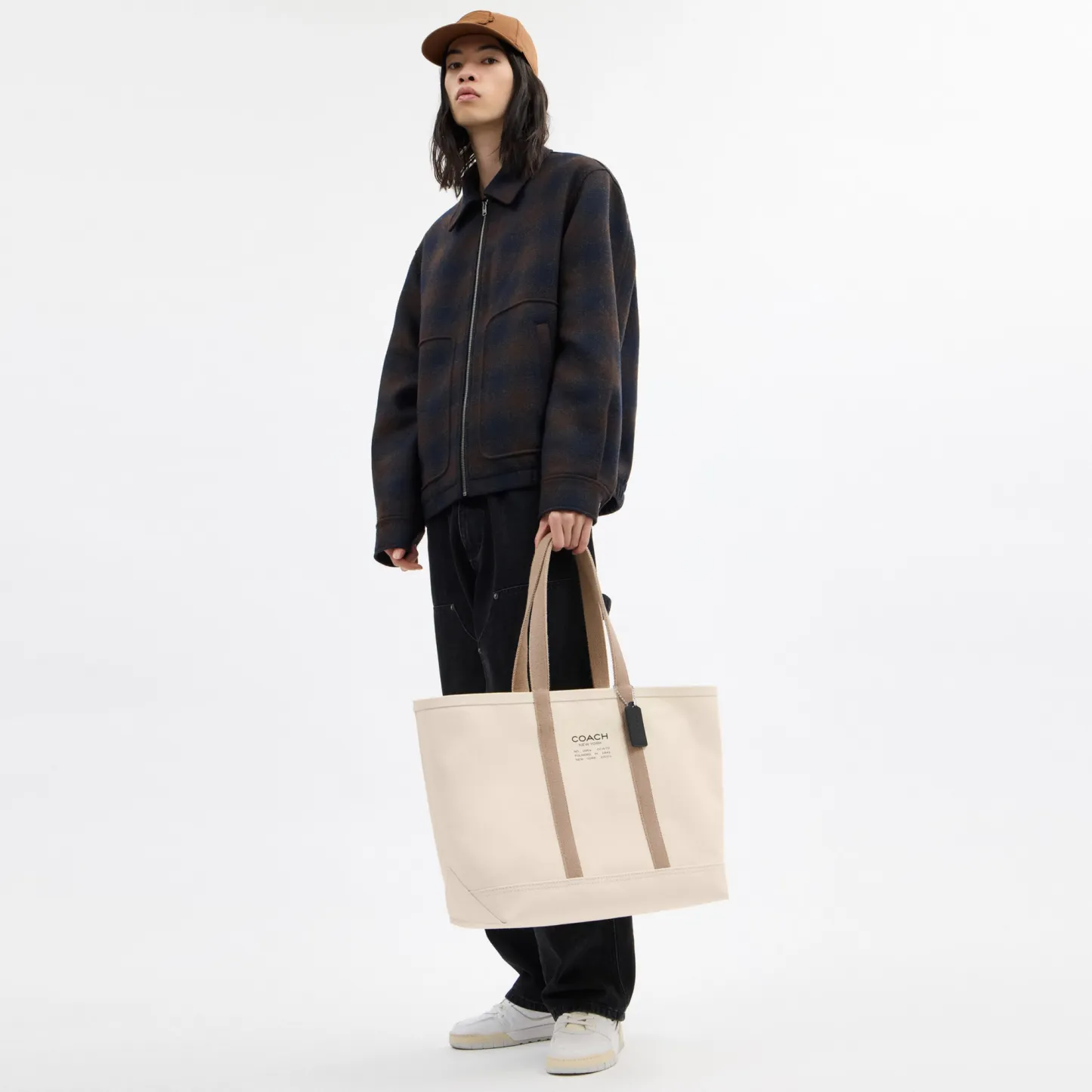 COACH®,Utility Tote,Canvas,Leather,Tote,Word Embellishment,Logo,Sustainable,Casual,Cream,Detail View