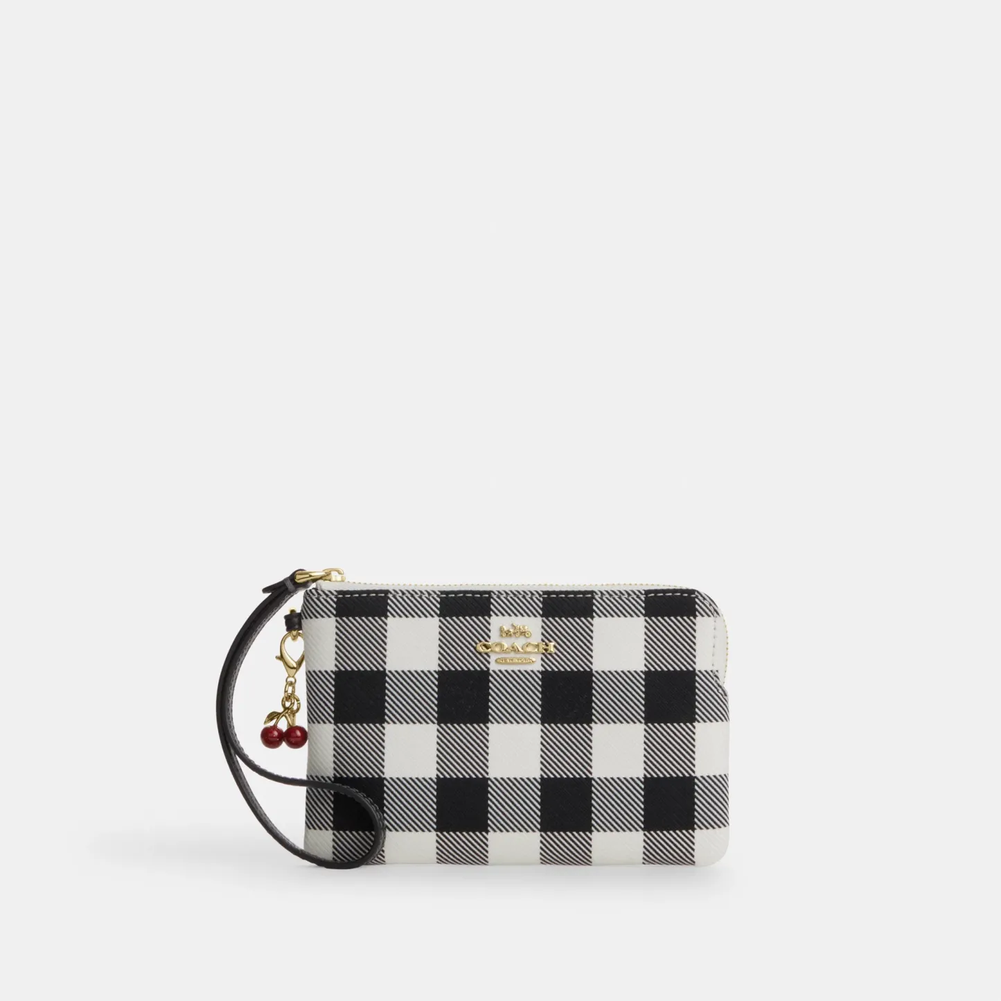 COACH®,Corner Zip Wristlet With Gingham Print And Charm,,Front View