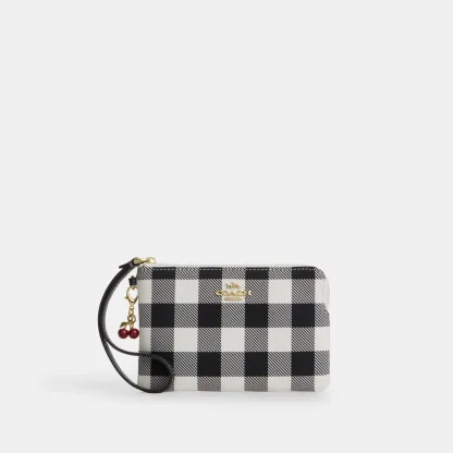 COACH®,Corner Zip Wristlet With Gingham Print And Charm,,Front View