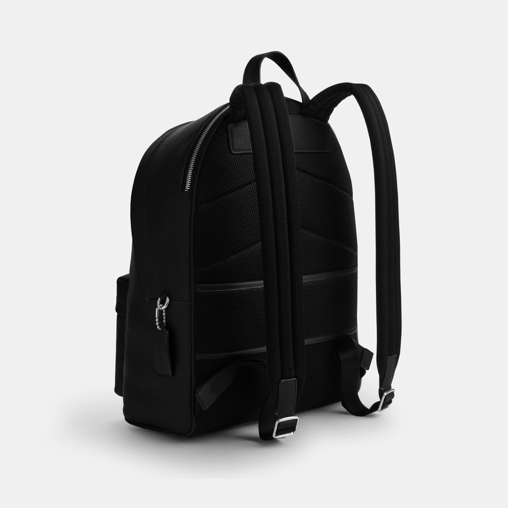 COACH®,Taylor Backpack,Polyester,Recycled Polyester,Leather,Backpack,Lined,Sustainable,Suitcase Sleeve,Casual,Black,Angle View