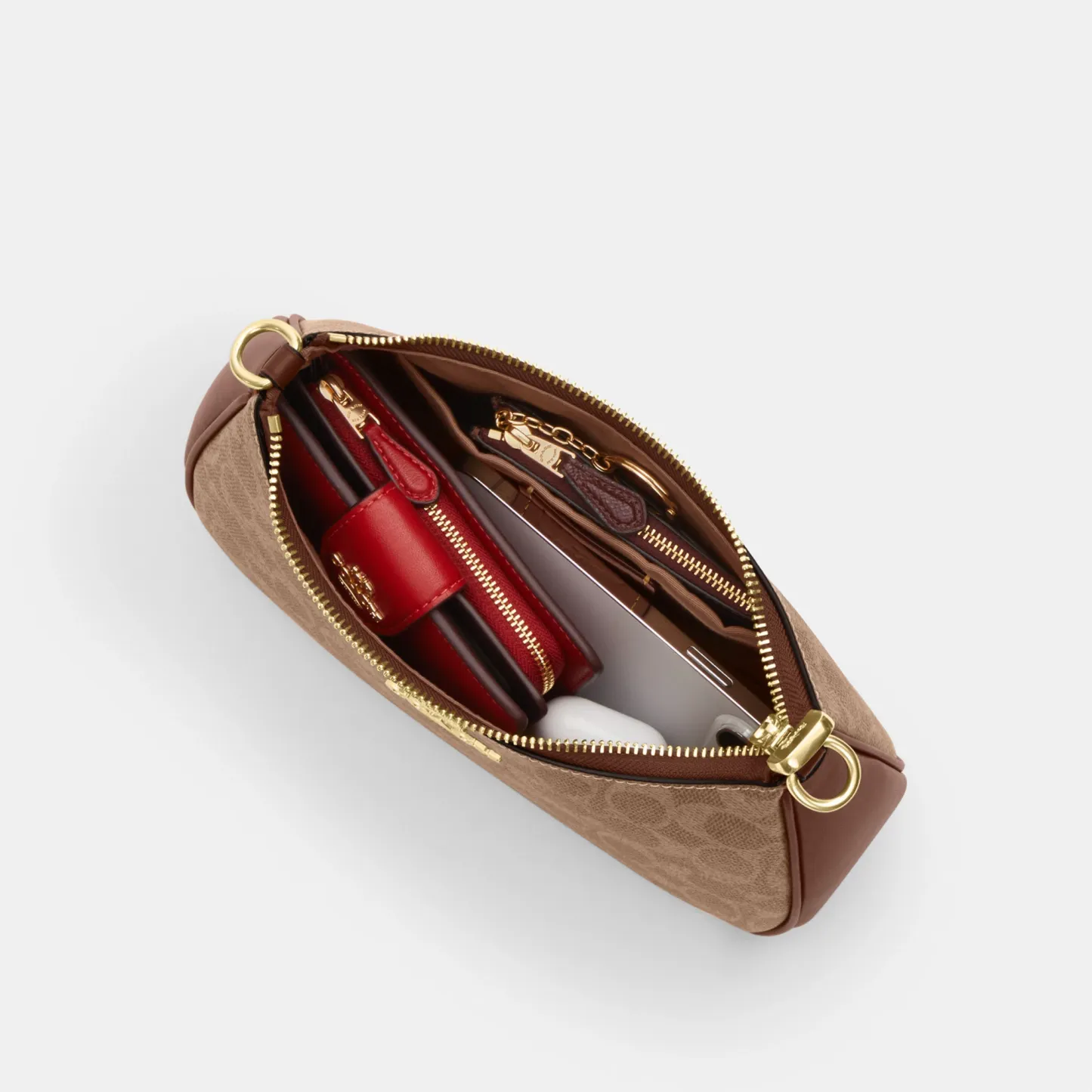 COACH®,Teri Shoulder Bag In Signature Canvas,Shoulder Bag,Logo,Tag Embellishment,Embossed,Metal,Casual,Brown,Inside View,Top View