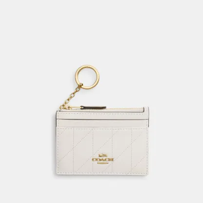 COACH®,Mini Skinny Id Case With Quilting,Recycled Polyester,Leather,Key Chain,Card Case,Metal Material,Logo,Key Ring,Susta...,White,Front View