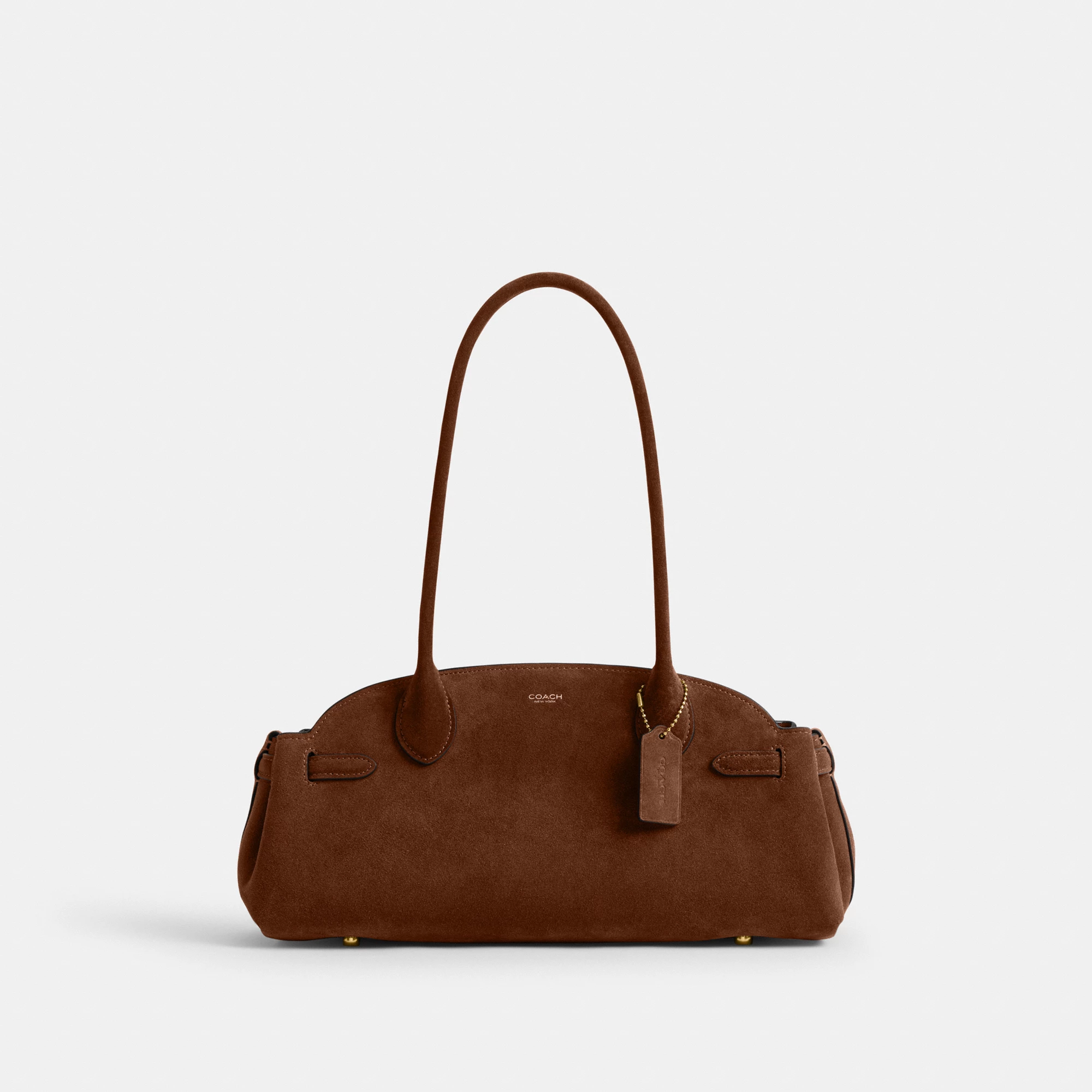 COACH®,Empire Carryall Bag 34,Suede,Shoulder Bag,Logo,Brass,Casual,Brown,Front View