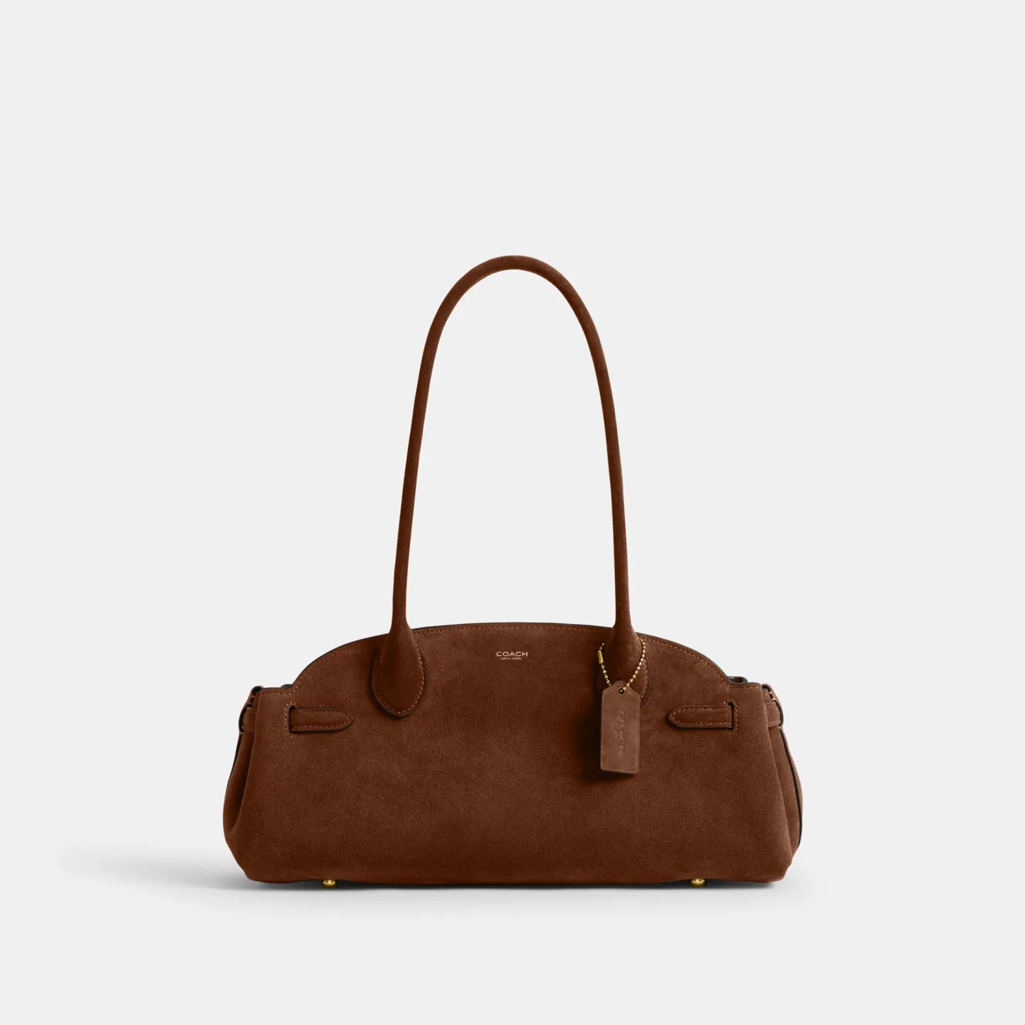 COACH®,Empire Carryall Bag 34,Suede,Shoulder Bag,Logo,Brass,Casual,Brown,Front View