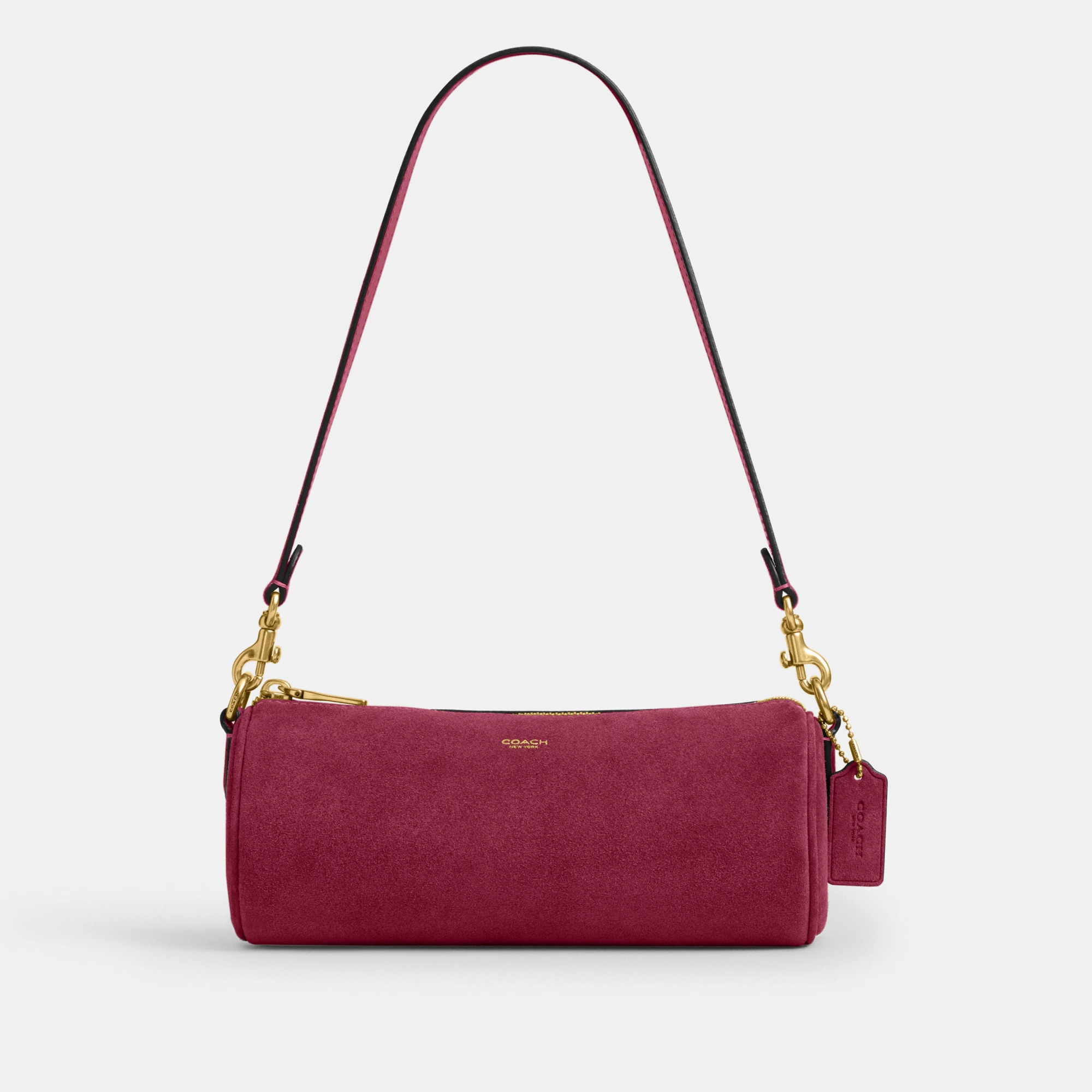 COACH®,Barrel Bag,Calfskin Leather,Suede,Barrel Bag,Pendant,Lined,Adjustable,Brass,Casual,,Front View