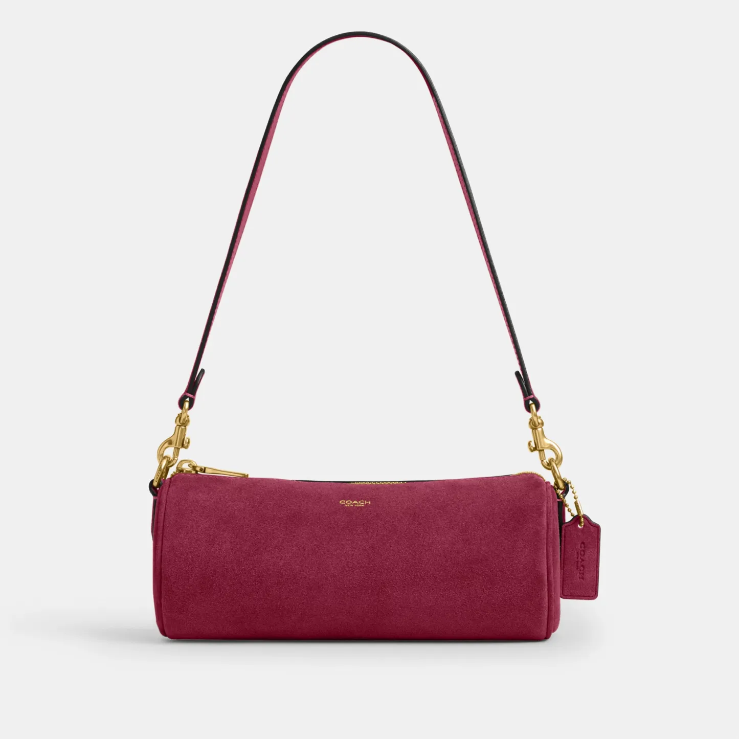 COACH®,Barrel Bag,Calfskin Leather,Suede,Barrel Bag,Pendant,Lined,Adjustable,Brass,Casual,,Front View