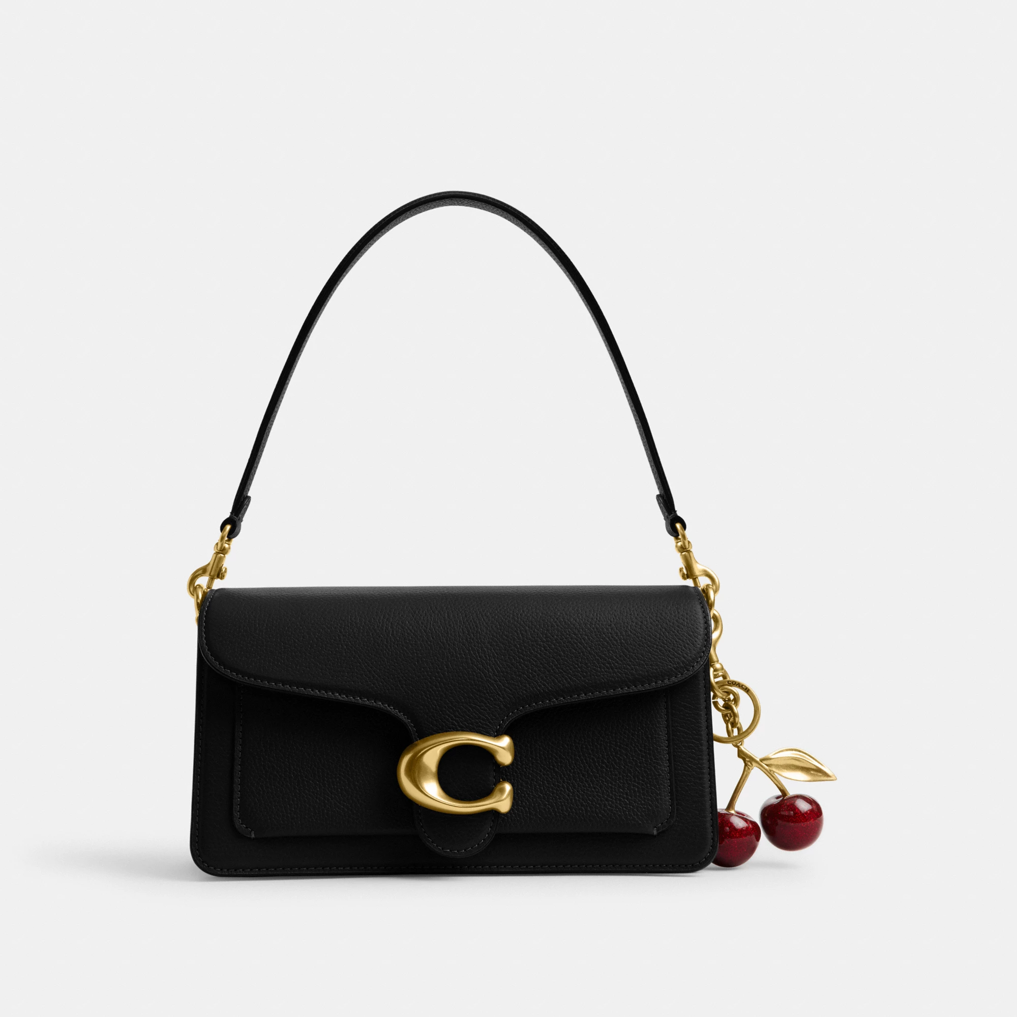 COACH®,Tabby Shoulder Bag 26,Leather,Shoulder Bag,Crossbody,Logo,Gusset,Gold Metal,Casual,Black,Angle View