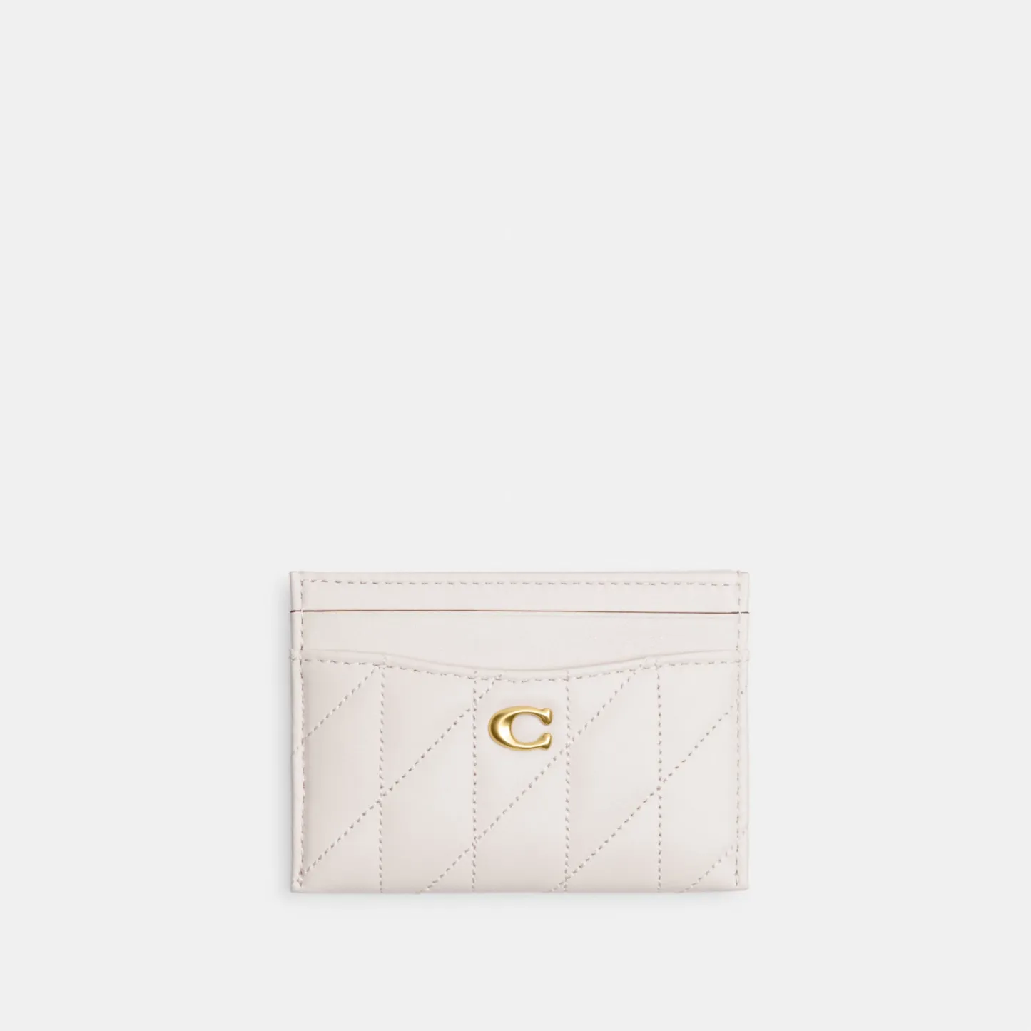COACH®,Essential Card Case With Pillow Quilting,Leather,Card Case,Metal,Logo,Casual,White,Front View