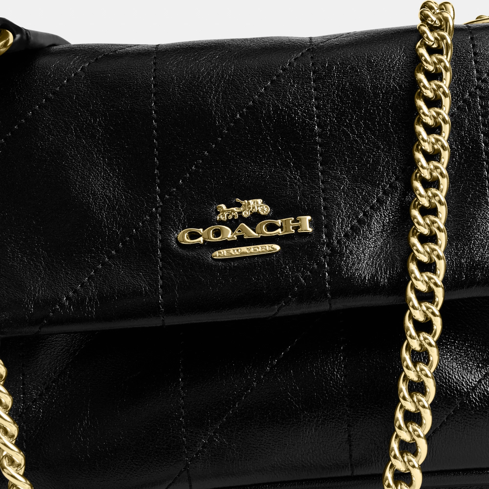 COACH®,Elodie Crossbody Bag 18 With Quilting,Leather,Recycled Polyester,Polyester,Crossbody,Metal Material,Metal,Logo,Sust...,Black,Closer View
