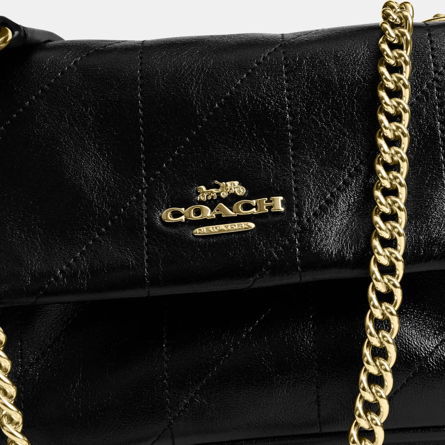 COACH®,Elodie Crossbody Bag 18 With Quilting,Leather,Recycled Polyester,Polyester,Crossbody,Metal Material,Metal,Logo,Sust...,Black,Closer View