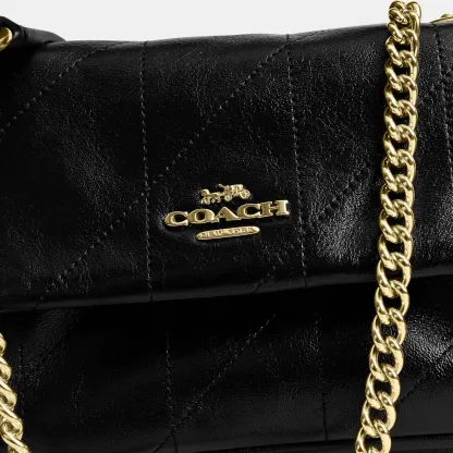 COACH®,Elodie Crossbody Bag 18 With Quilting,Leather,Recycled Polyester,Polyester,Crossbody,Metal Material,Metal,Logo,Sust...,Black,Closer View