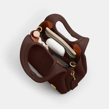COACH®,Lana Shoulder Bag 19,Leather,Crossbody,Metal,Logo,Shoulder Guard,Brass,Casual,Brown,Inside View,Top View