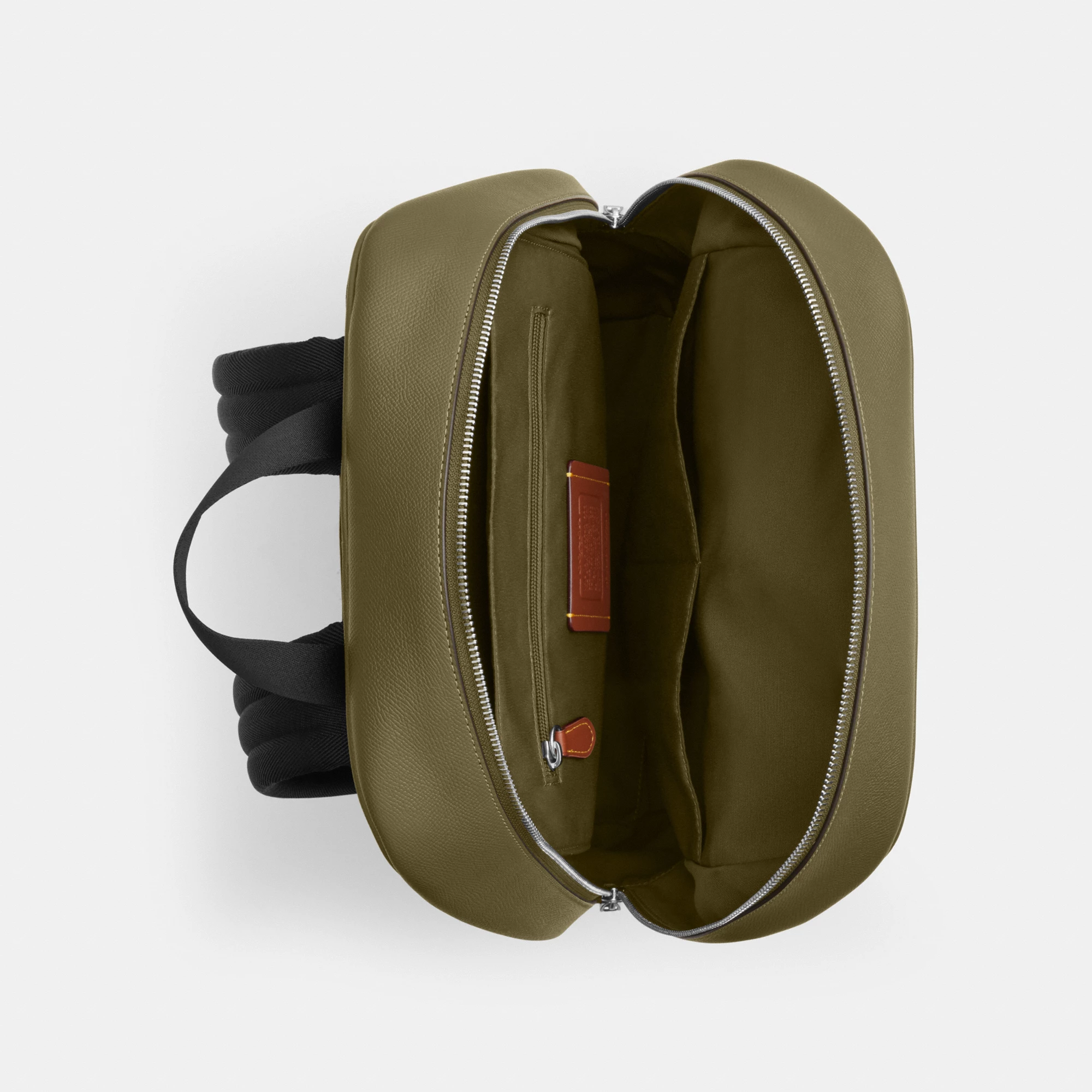 COACH®,Aiden Backpack,Recycled Polyester,Leather,Backpack,Logo,Sustainable,Adjustable,Suitcase Sleeve,Durable Fabric,Silve...,Olive,Inside View,Top View
