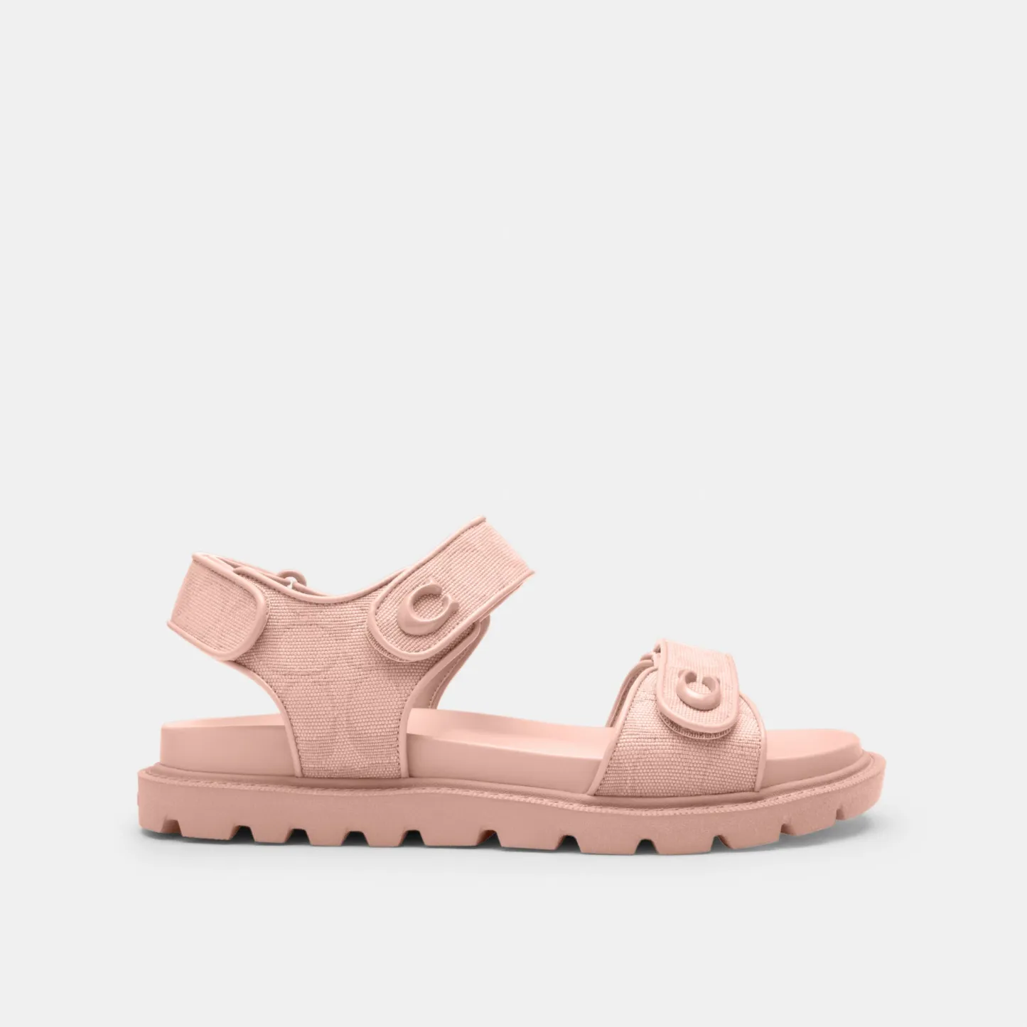 COACH®,Brynn Sandal In Signature Canvas,Cotton,Synthetic,Sandals,Fabric,Logo,Padded Insole,Sustainable,Casual,Pink,Angle View