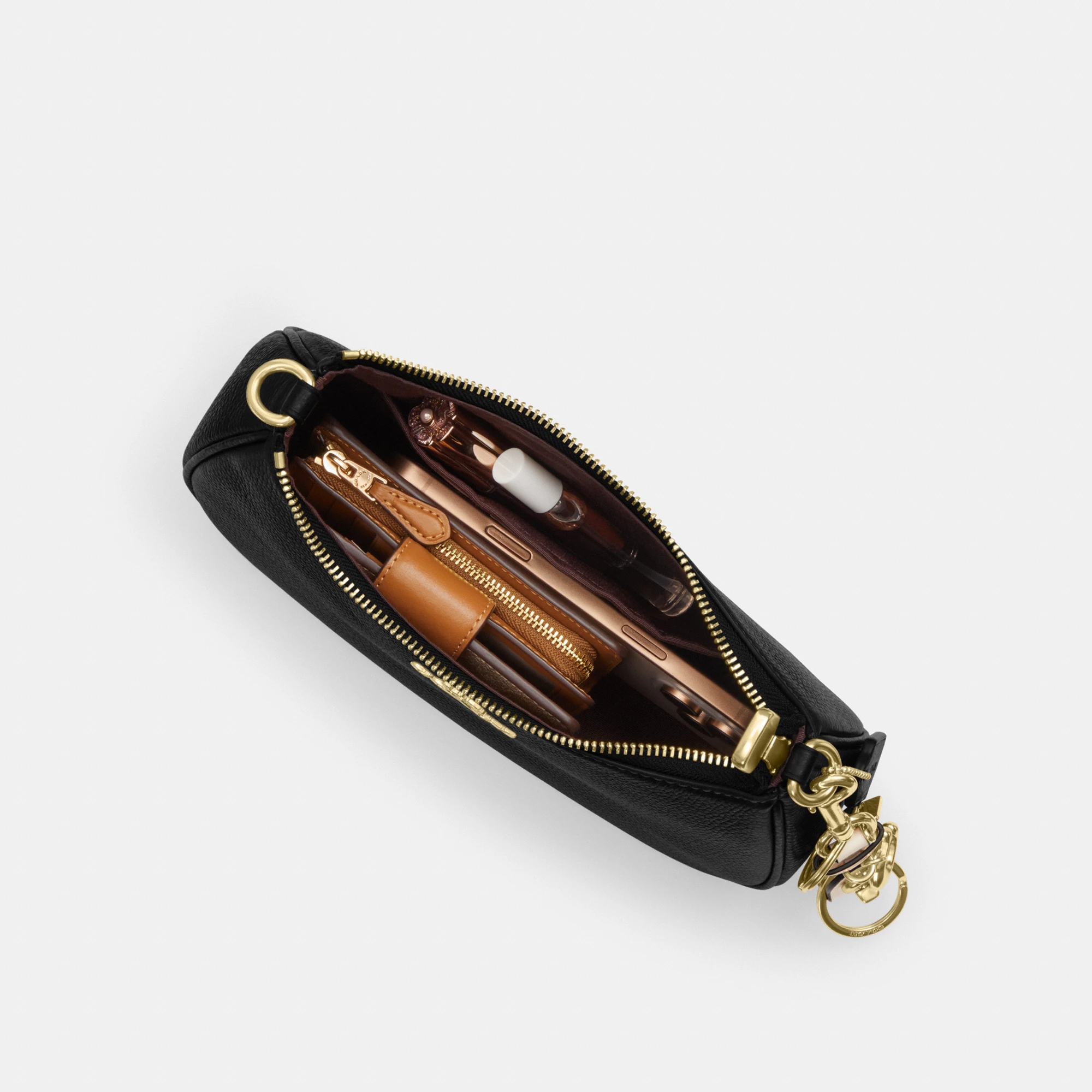 COACH®,Teri Shoulder Bag,Shoulder Bag,Chain Detail,Metal,Logo,Casual,Black,Inside View,Top View