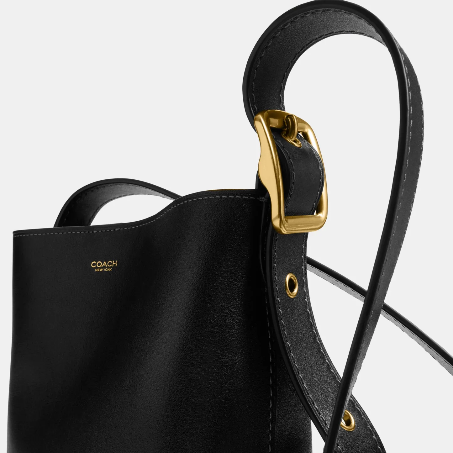 COACH®,Bleecker Bucket Bag 21,Leather,Bucket,Adjustable,Compact,Removable Pouch,Gold Metal,Casual,Black,Closer View