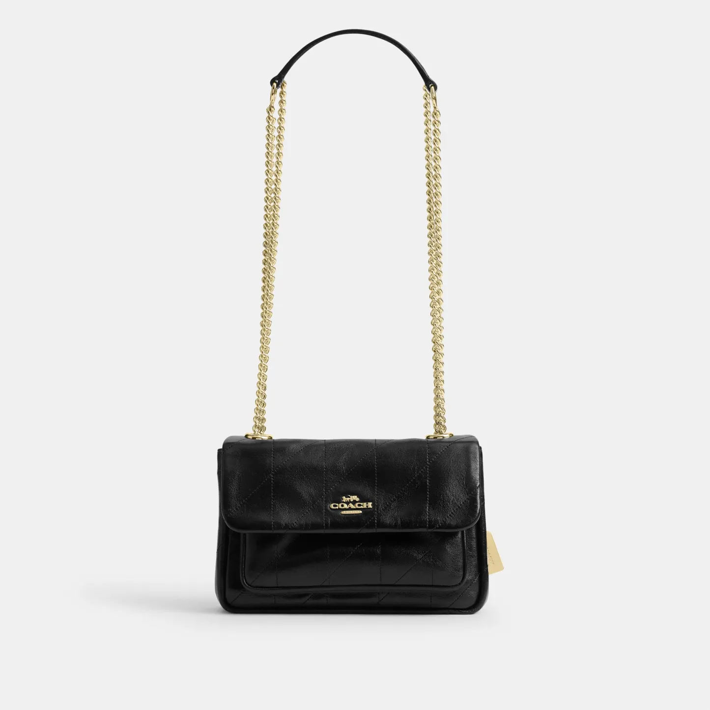 COACH®,Elodie Crossbody Bag 18 With Quilting,Leather,Recycled Polyester,Polyester,Crossbody,Metal Material,Metal,Logo,Sust...,Black,Front View