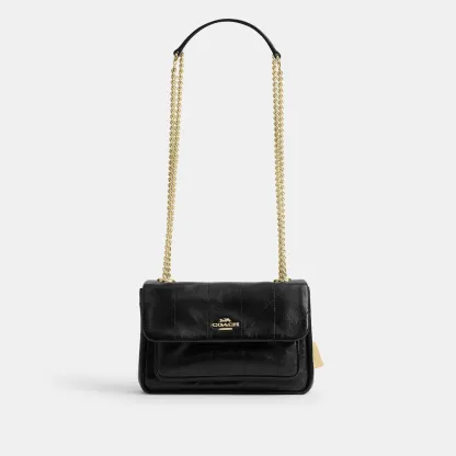 COACH®,Elodie Crossbody Bag 18 With Quilting,Leather,Recycled Polyester,Polyester,Crossbody,Metal Material,Metal,Logo,Sust...,Black,Front View