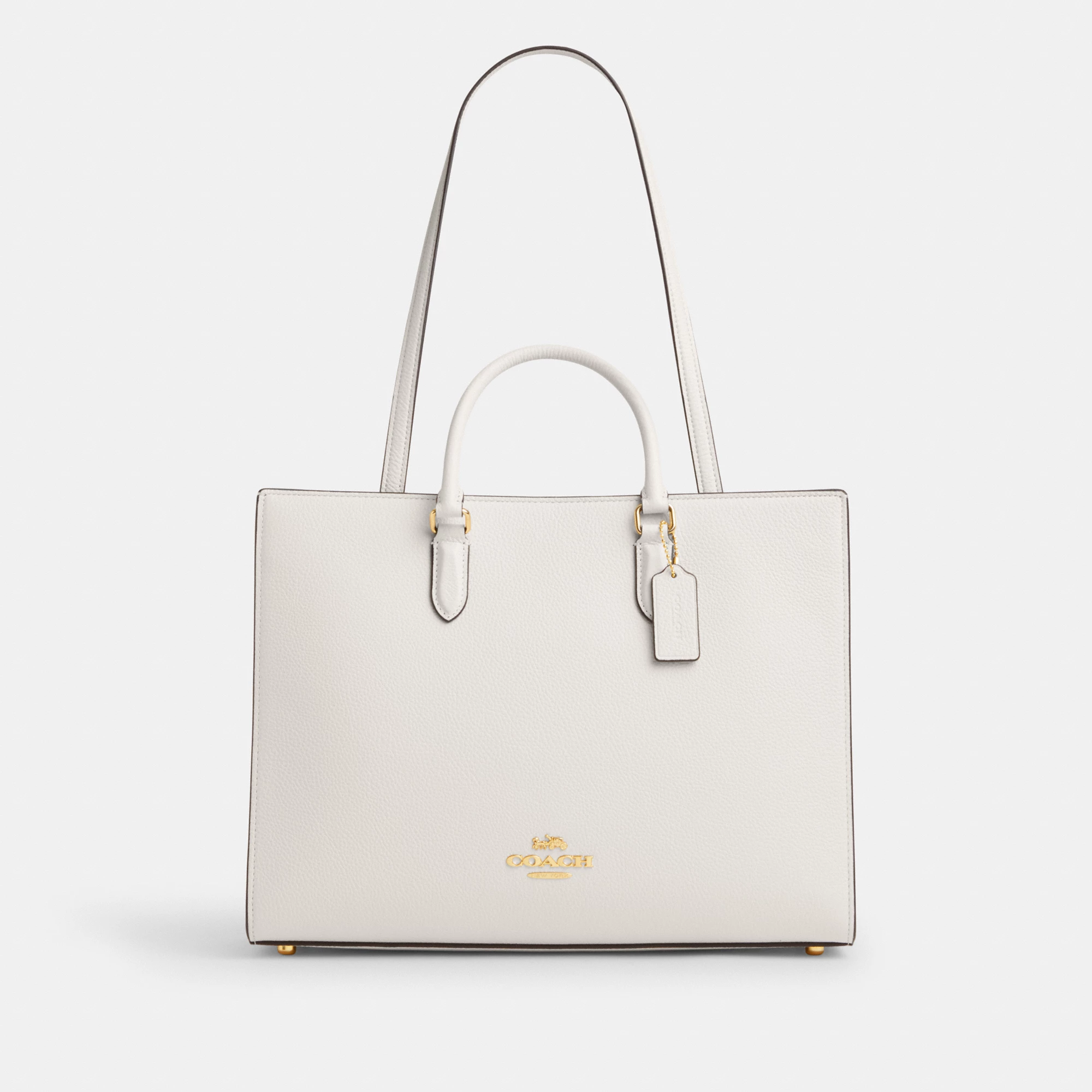 COACH®,Maggie Tote Bag,Leather,Tote,Logo,Embossed,Metal,Work,White,Front View