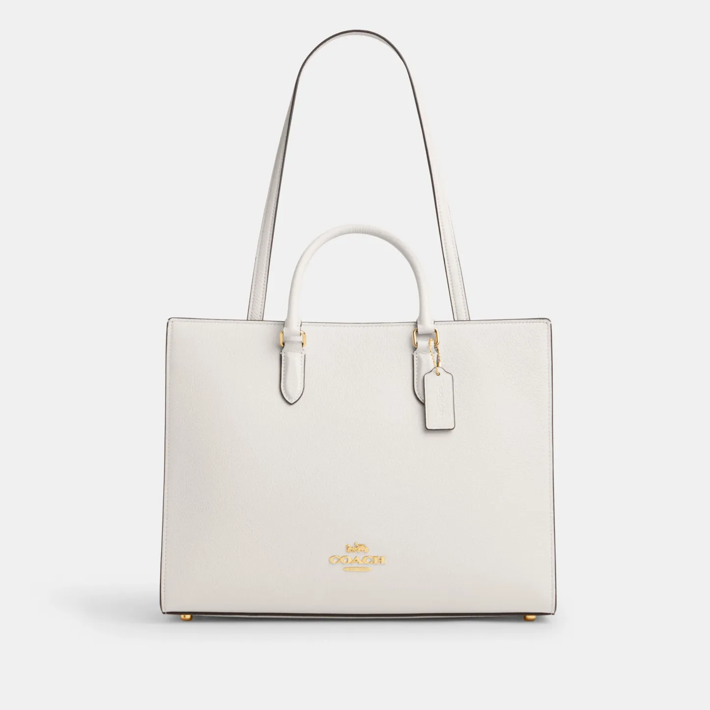 COACH®,Maggie Tote Bag,Leather,Tote,Logo,Embossed,Metal,Work,White,Front View