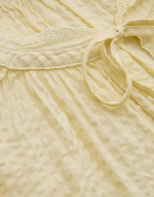 Aerie Seersucker Long Sleeve Volume Tie Top - Cozy Yellow