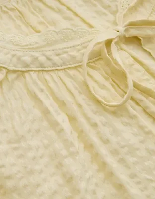 Aerie Seersucker Long Sleeve Volume Tie Top - Cozy Yellow