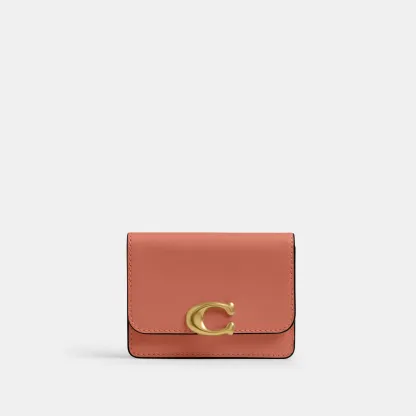 COACH®,Bandit Card Case,Leather,Card Case,Metal,Logo,Casual,Pink,Front View