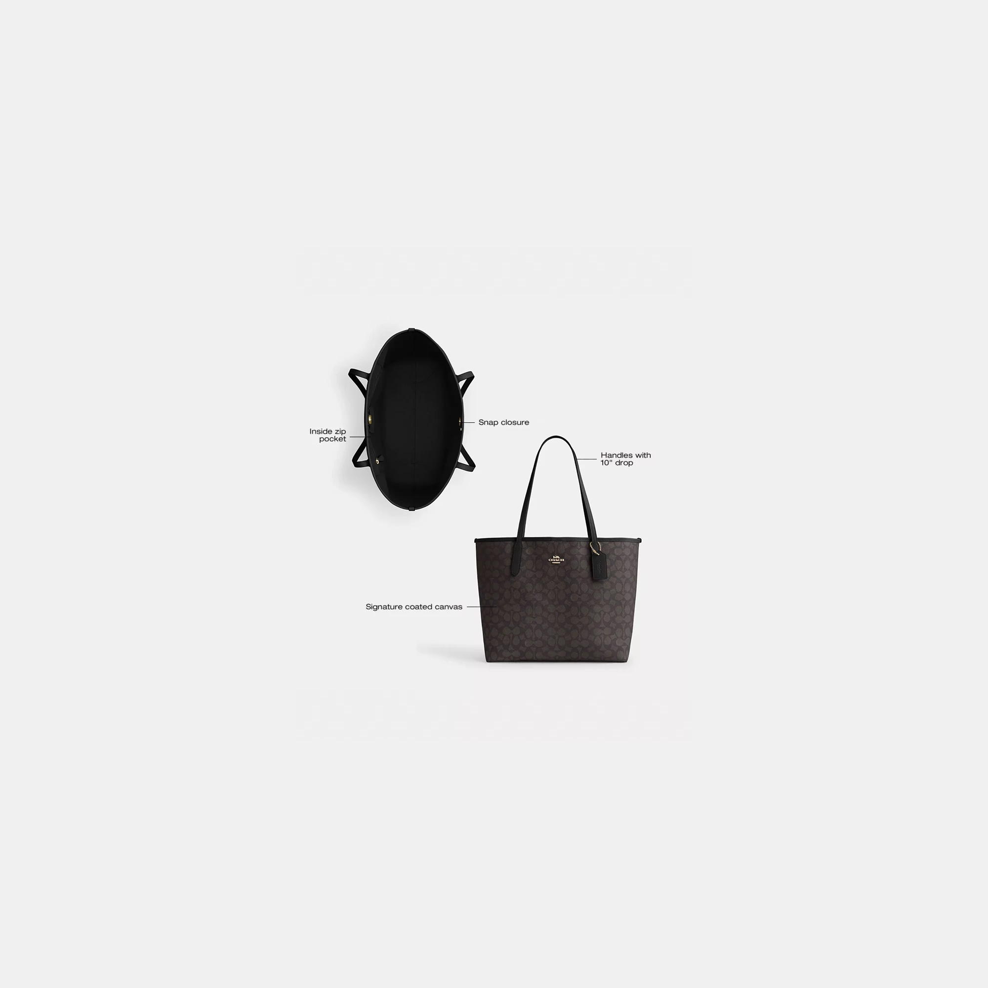 COACH®,City Tote Bag In Signature Canvas,Tote,Metal,Tag Embellishment,Color Block,Embossed,Piping,Logo,Casual,Multi Color