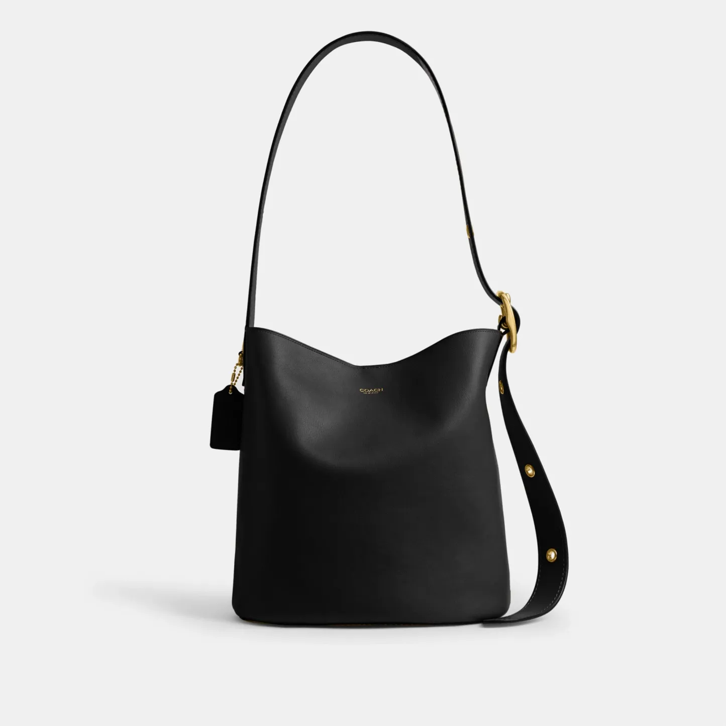 COACH®,Bleecker Bucket Bag,Leather,Bucket,Adjustable,Gold Metal,Casual,Black,Front View
