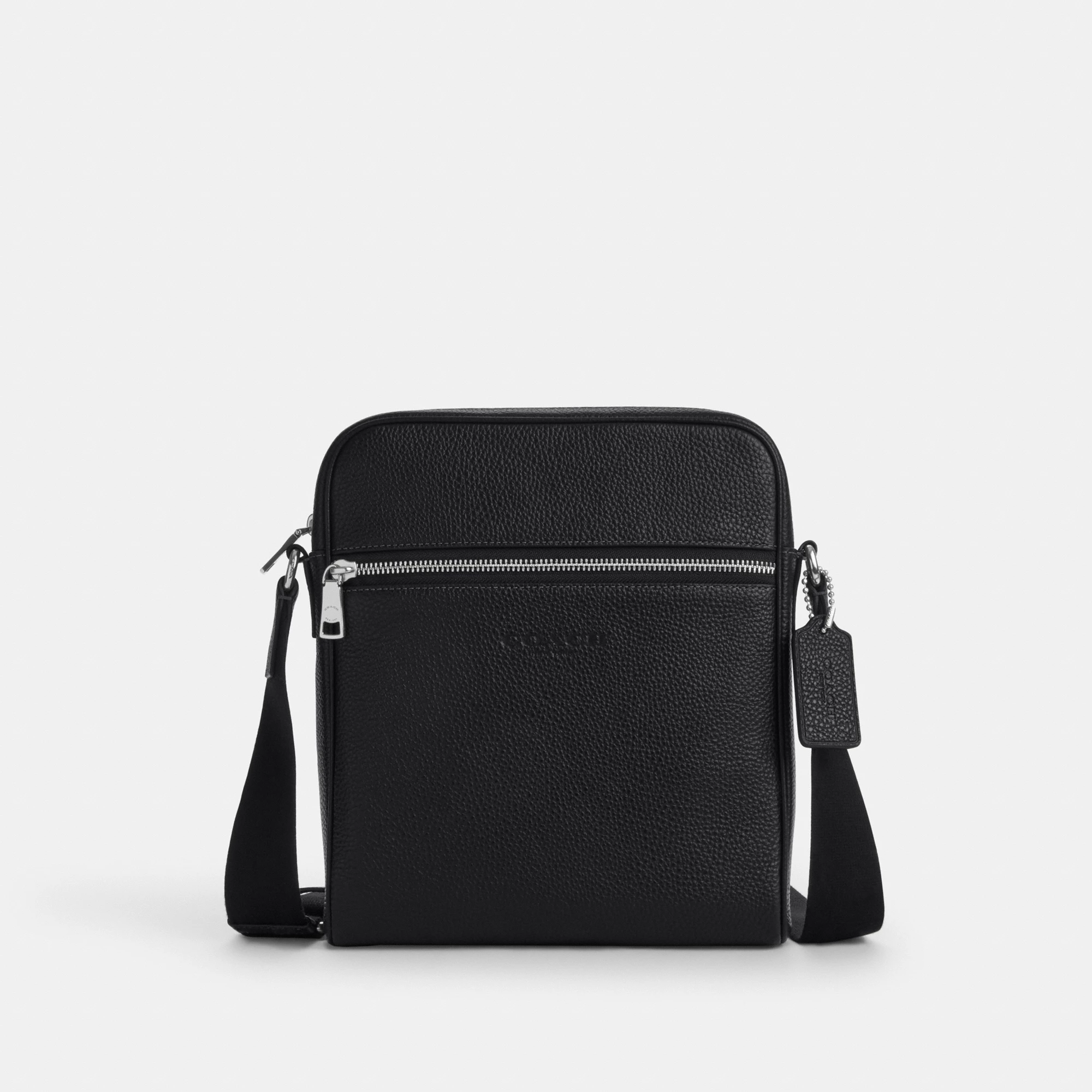 COACH®,Tristan Crossbody Bag 22,Leather,Recycled Polyester,Crossbody,Adjustable,Silver Metal,Casual,Black,Front View