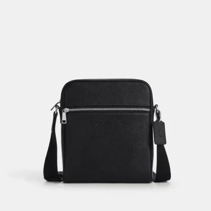 COACH®,Tristan Crossbody Bag 22,Leather,Recycled Polyester,Crossbody,Adjustable,Silver Metal,Casual,Black,Front View