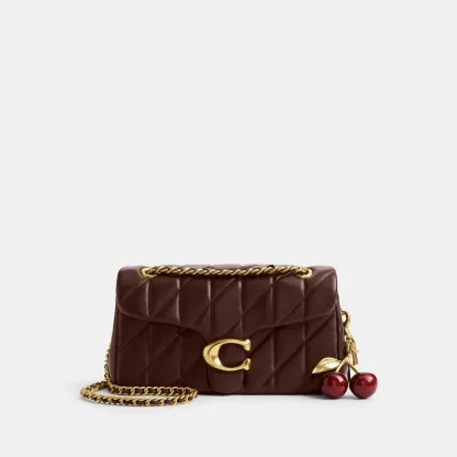 COACH®,Tabby Shoulder Bag 26 With Pillow Quilting,Leather,Shoulder Bag,Metal,Logo,Shoulder Guard,Silver Metal,Day Party,Brown,Angle View