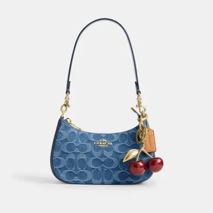 COACH®,Teri Mini Crossbody Bag In Signature Denim,Cotton,Denim,Leather,Shoulder Bag,Metal,Logo,Casual,Navy,Angle View