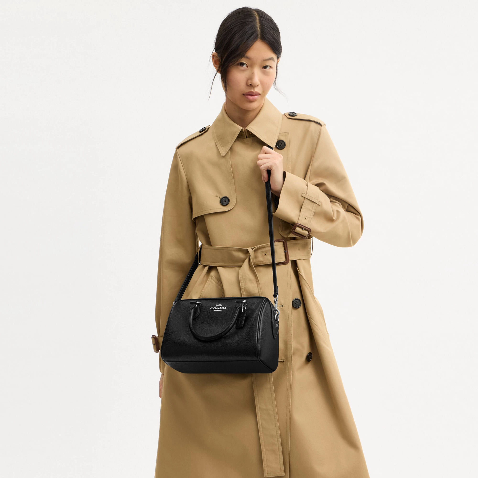 COACH®,Rowan Satchel Bag,Satchel,Logo,Casual,Work,Black