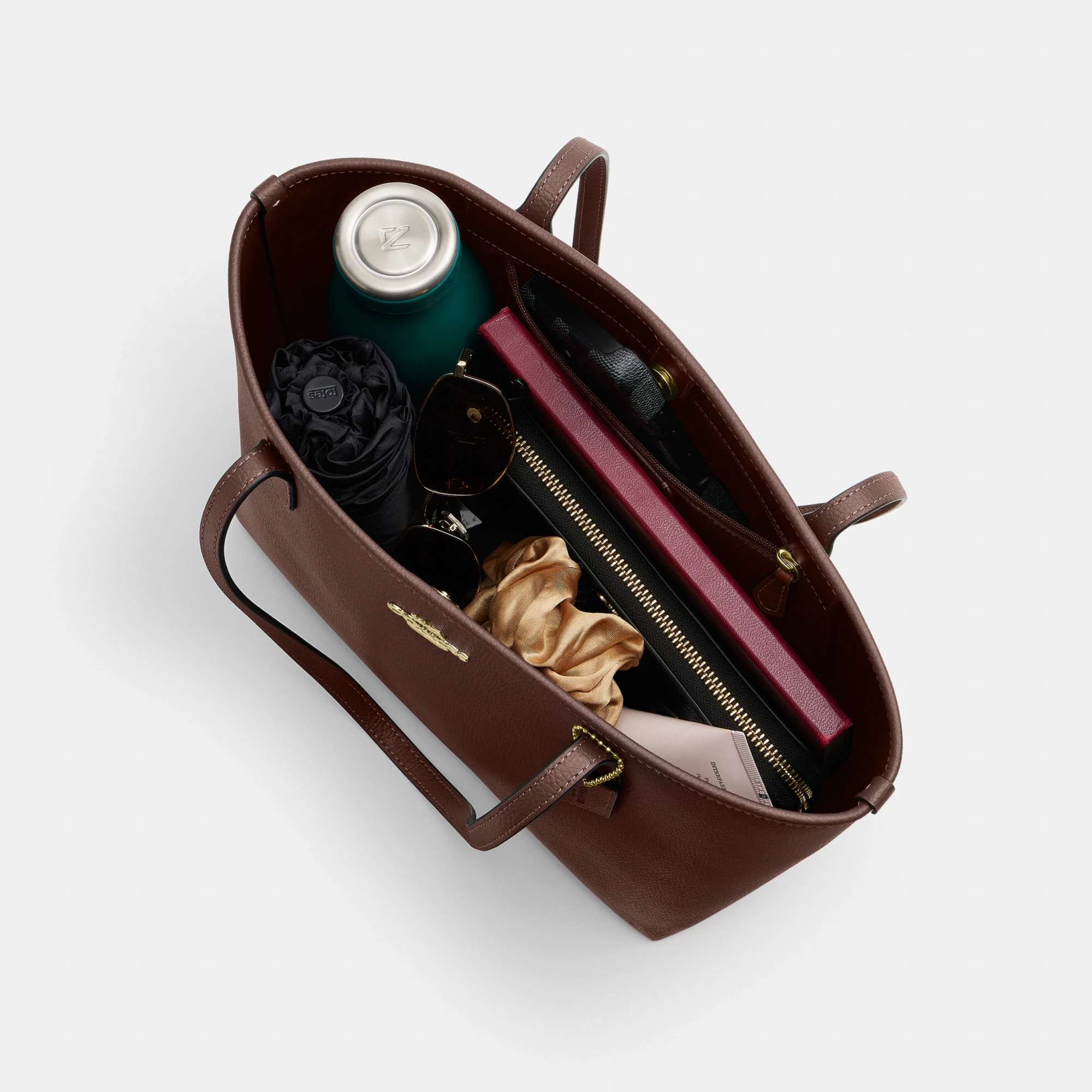 COACH®,Medium City Tote Bag,Brown,Inside View,Top View