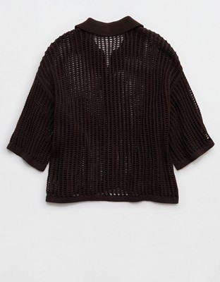 Aerie Short Sleeve Polo Sweater - Deep Earth