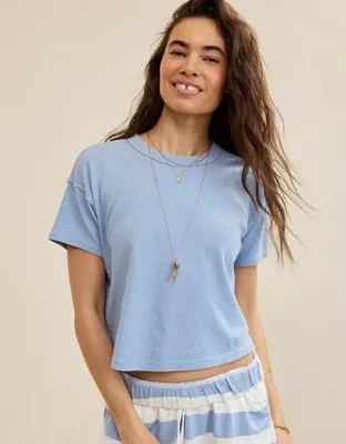 Aerie Summer Breeze Cropped T-Shirt - Monaco Blue