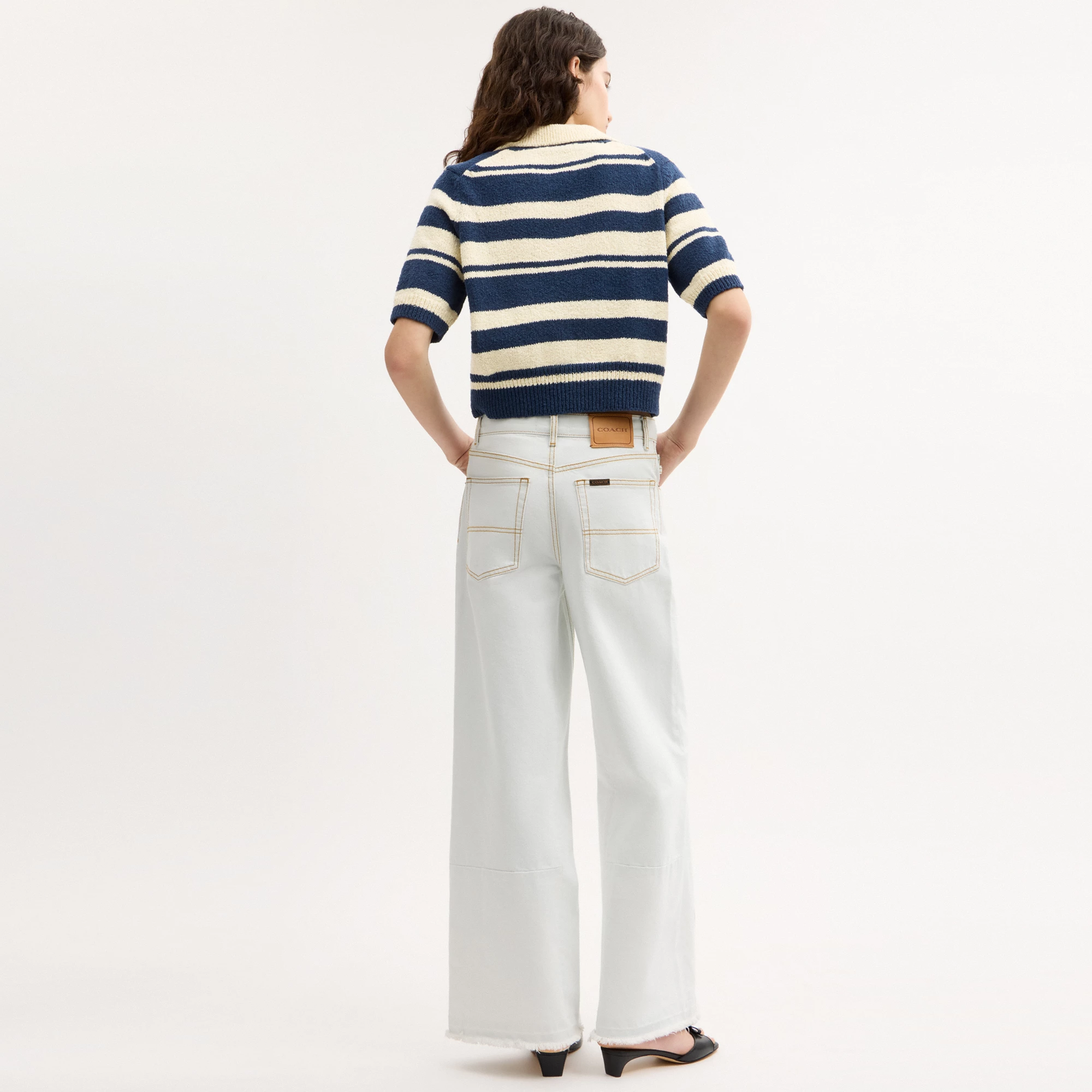 COACH®,Striped Knit Polo,Navy,Scale View