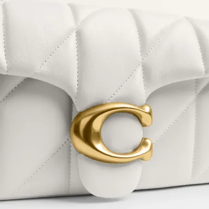 COACH®,Tabby Chain Crossbody Bag 19 With Quilting,Lining Leather,Leather,Crossbody,Wristlet,Logo,Pattern,Stitching,Embelli...,White,Closer View
