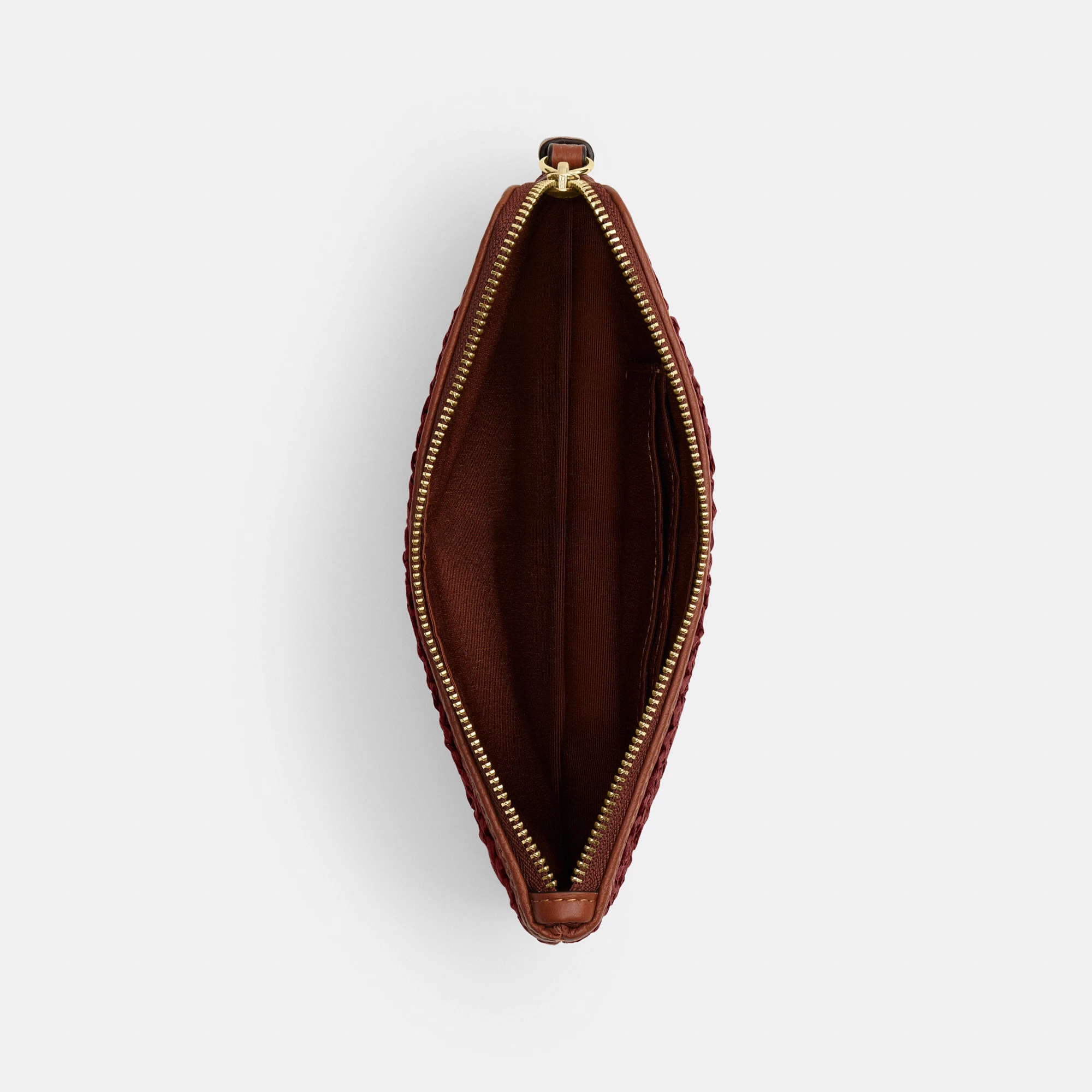 COACH®,Large Corner Zip Wristlet,Leather,Recycled Polyester,Wristlet,Metal Material,Straw,Logo,Gold Metal,Casual, Father's...,Brown,Inside View,Top View