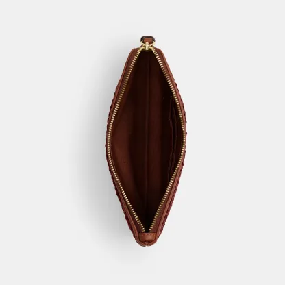 COACH®,Large Corner Zip Wristlet,Leather,Recycled Polyester,Wristlet,Metal Material,Straw,Logo,Gold Metal,Casual, Father's...,Brown,Inside View,Top View